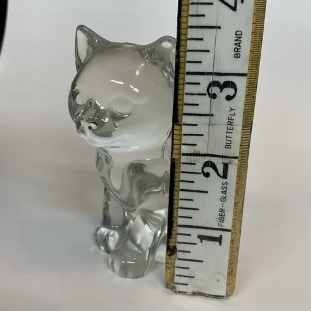Vintage Clear Crystal Small‎ Sitting Cat Figurine Paperweight/Home Decor 3